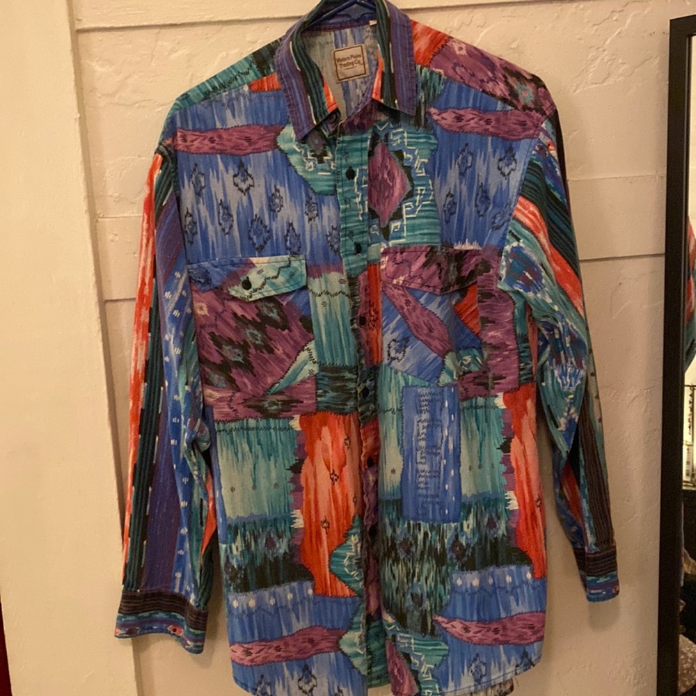 Vintage SOUTHWESTERN SHIRT SZ M WESTERN PLAINS TRADING CO COWBOY